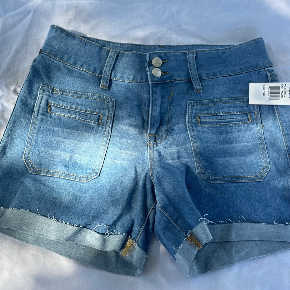 New Vigoss Womens Mid-Rise Jean Shorts 7/28 Light Wash